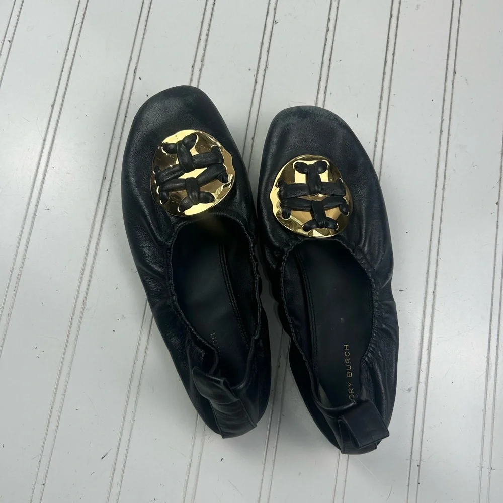 Tory Burch Vintage Melinda Scrunch Black Ballet Work Flats Women’s Size 7M $250